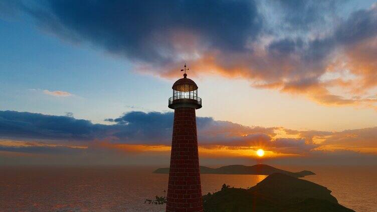大海岸边照亮远方的灯塔