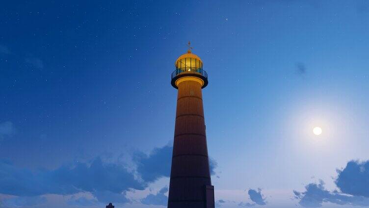清晨大海灯塔照明