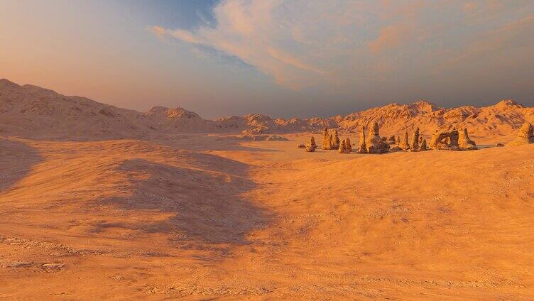 荒凉沙漠早晨太阳升起延时