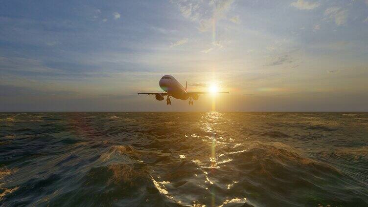 飞机低空飞过海面