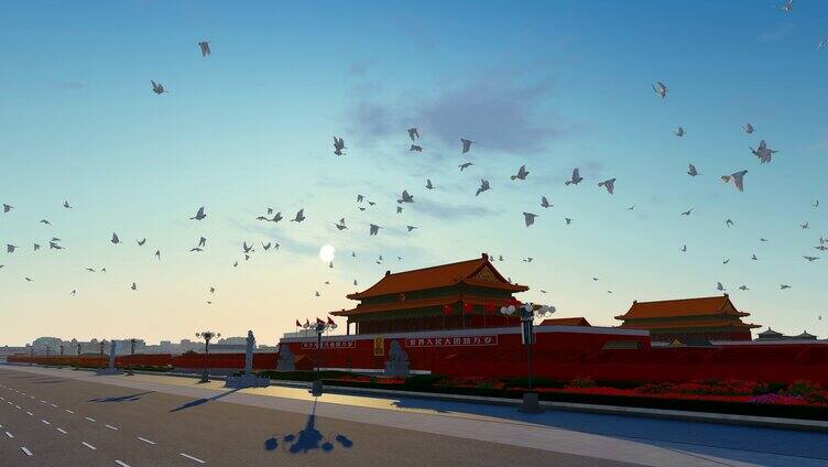 北京天安门上空飞过的和平鸽慢动作