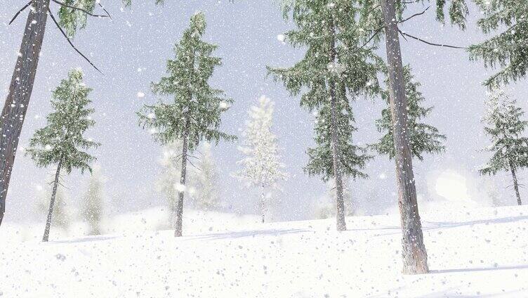 圣诞节冬季森林下雪