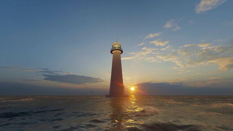 日落黄昏海上灯塔