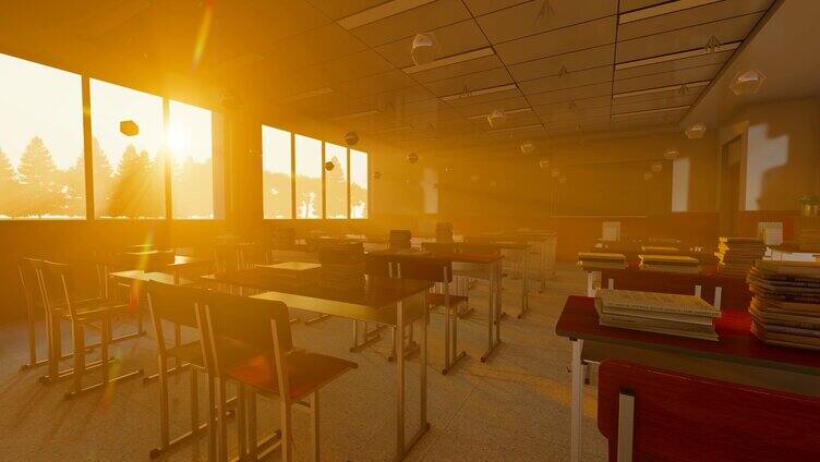 太阳光影穿过学校空教室青春怀旧