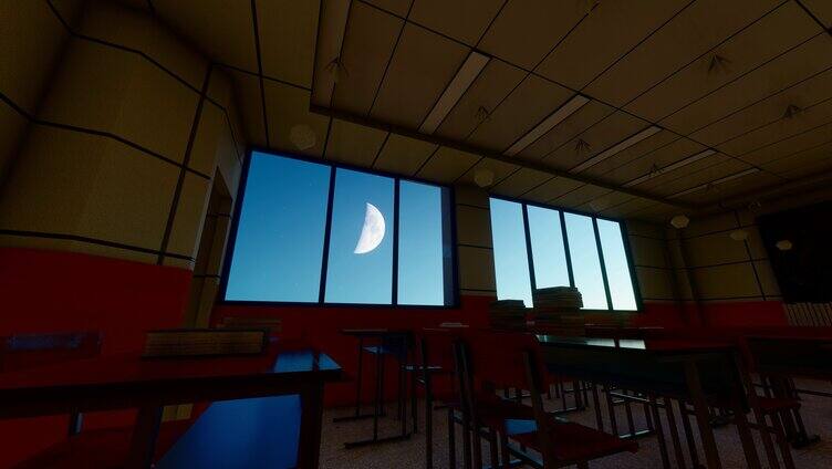 窗户外月亮升起