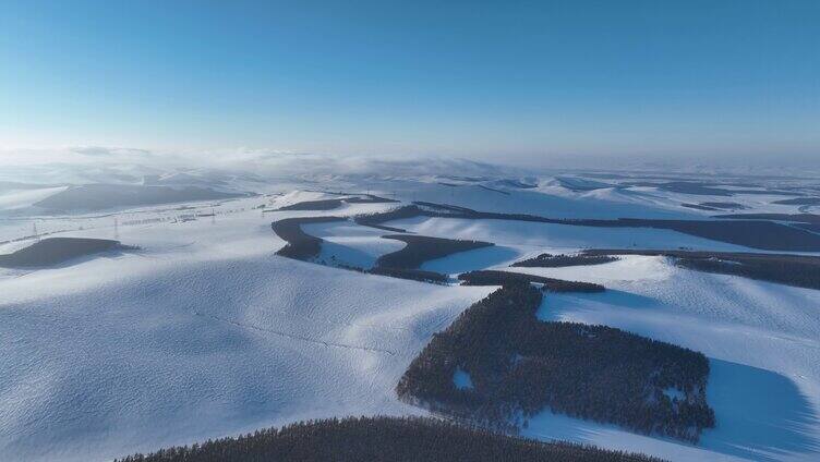 航拍呼伦贝尔雪域雪原暮色