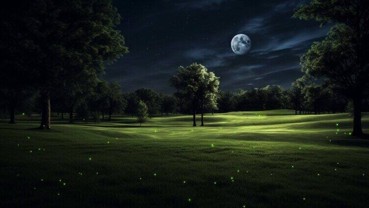 晚上的草坪月亮
