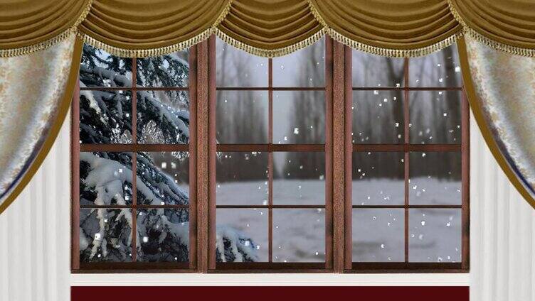冬季窗外下雪场景02