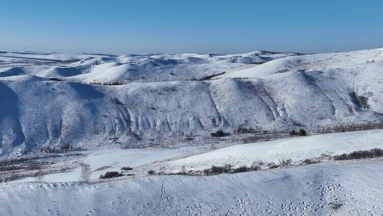 航拍内蒙古雪域雪原丘陵风光