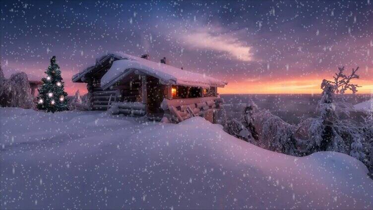 卡通雪地小屋