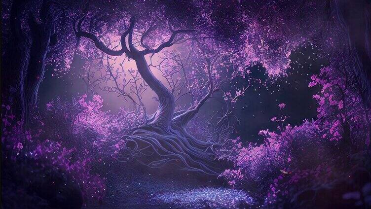 紫色大树古风背景
