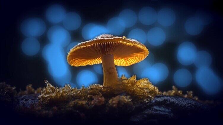 梦幻黄色蘑菇在夜晚中