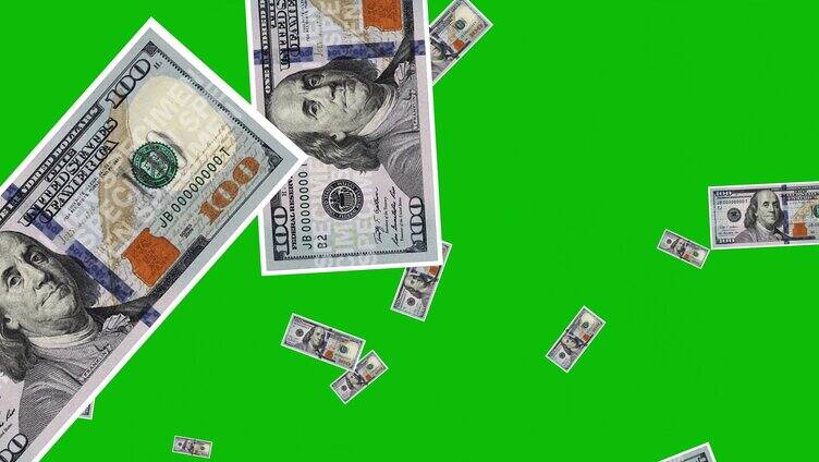 钞票掉落绿幕背景