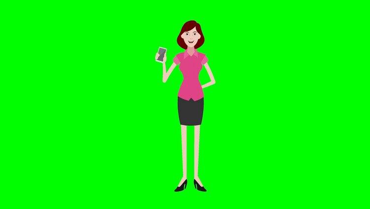 女士握手机绿幕动画