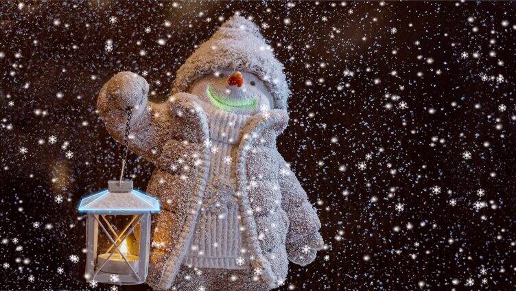 下雪中提灯的玩偶