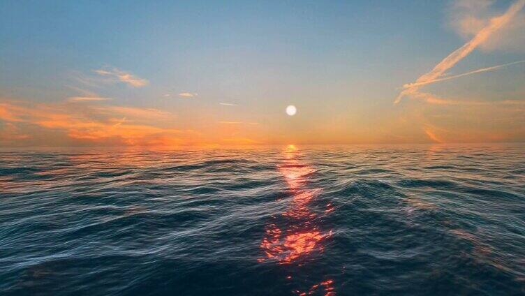 夕阳下流动海水