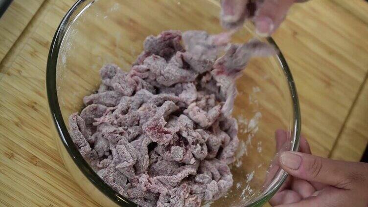 美食制作 切肉 腌肉