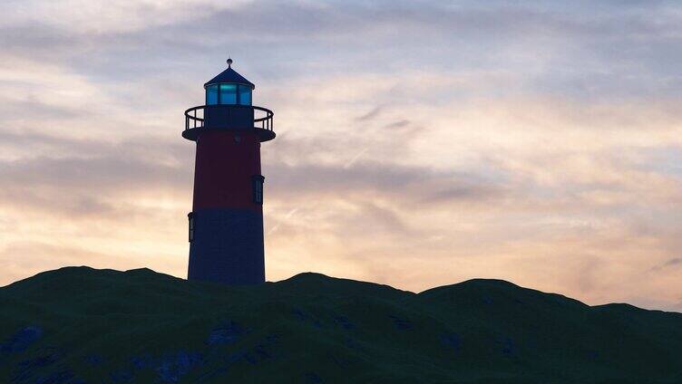 日落黄昏海岸灯塔