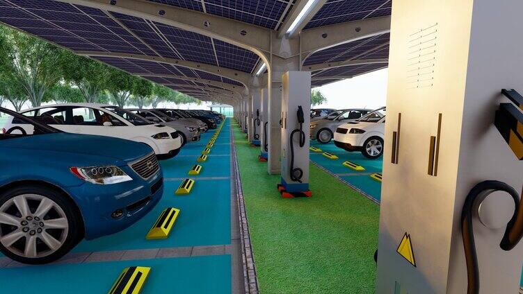 新能源电动车停车棚和充电桩视频