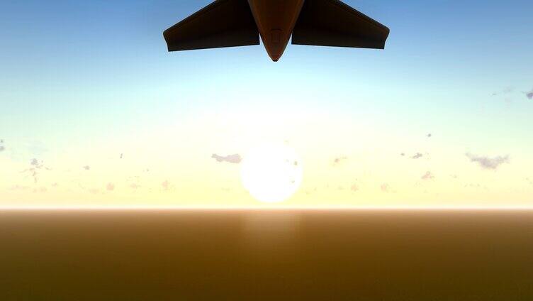 夕阳下起飞的民航飞机