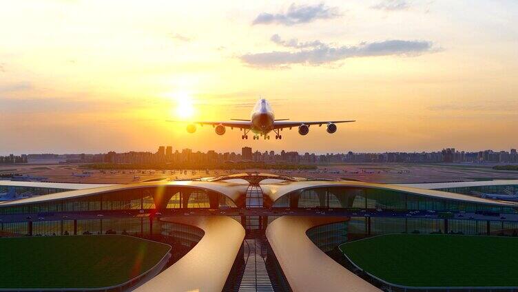 中国北京大兴机场起飞的飞机
