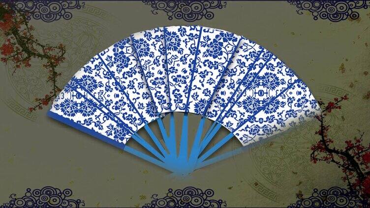 中国风青花瓷古典水墨瓷器扇子