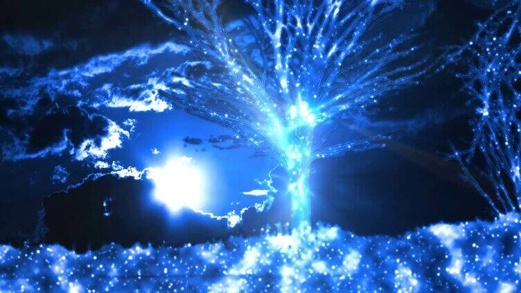 蓝色树闪光生长