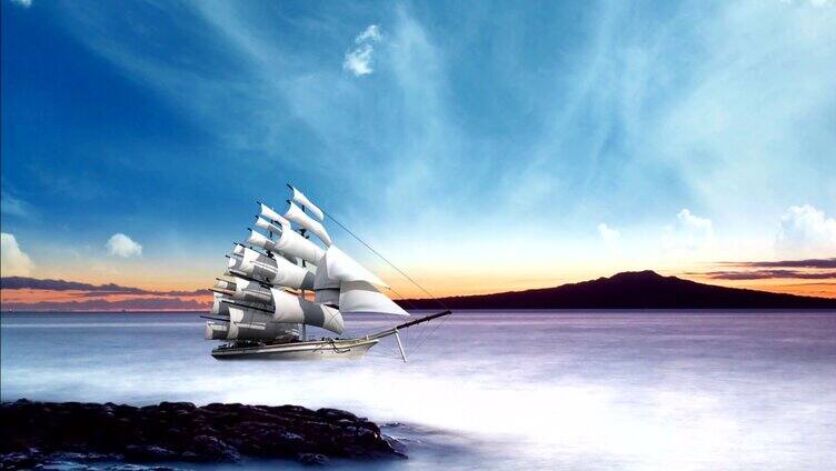 帆船航海波浪云海帆船