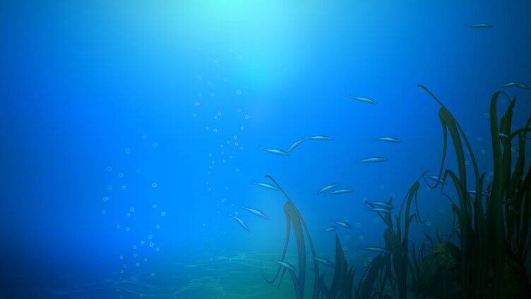 卡通海底鱼群水草