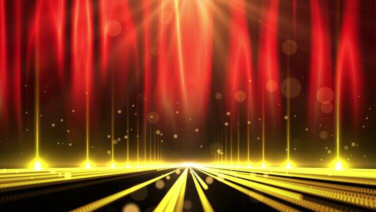 金色粒子漂浮道路-红色背景