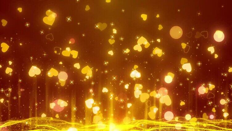 金色粒子爱心上升漂浮