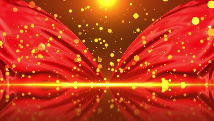 金色光亮粒子掉落-红布蝴蝶背景