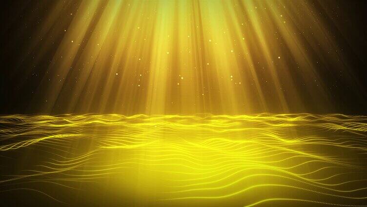 震撼金色粒子光线照亮浮动