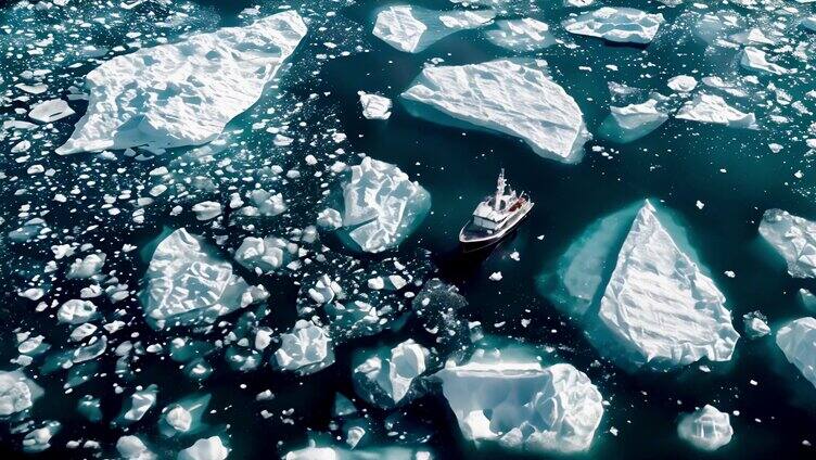 船只在浮冰中航行