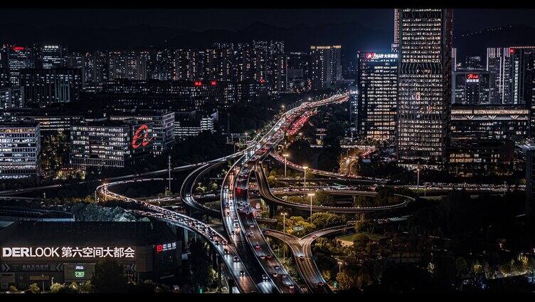 4K航拍杭州时代高架路夜景