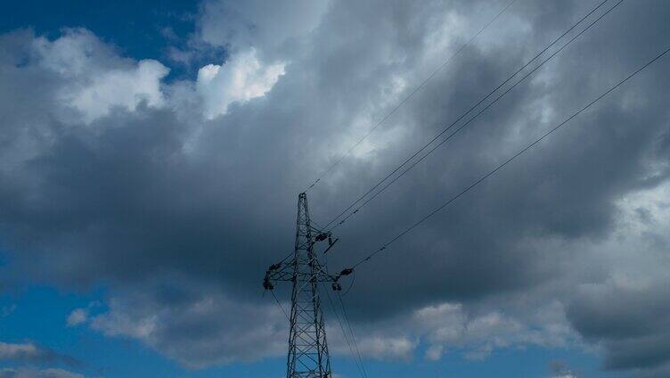 电缆电线天空云朵延时摄影