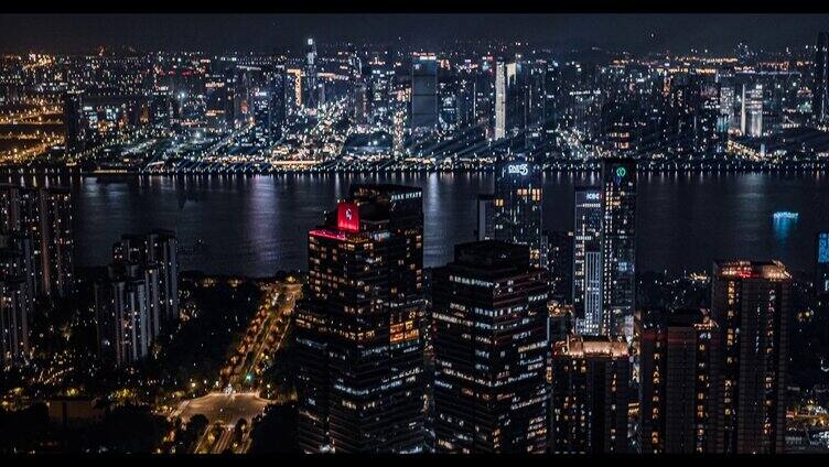 4K航拍杭州钱江新城夜景高楼