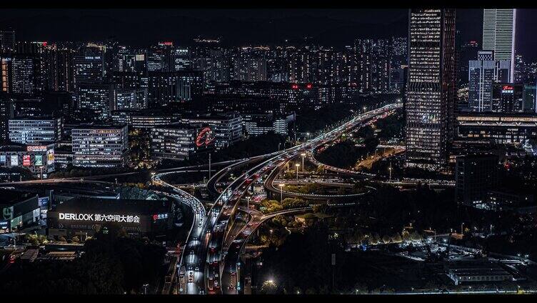 4K航拍杭州中兴立交桥夜景
