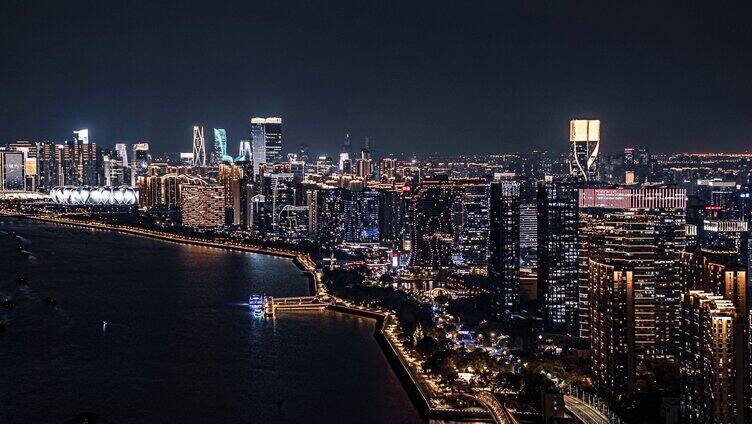 4K航拍杭州滨江区夜景