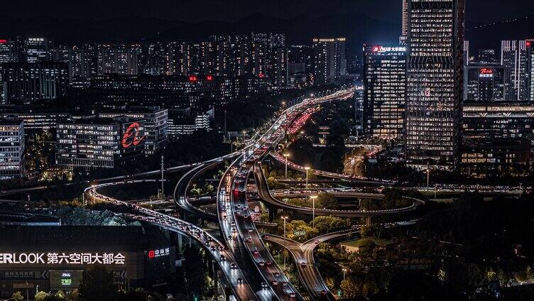 4K航拍杭州时代高架路夜景