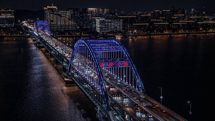 4K航拍杭州复兴大桥夜景