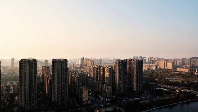 江西宜春袁州新城高楼大厦的日出