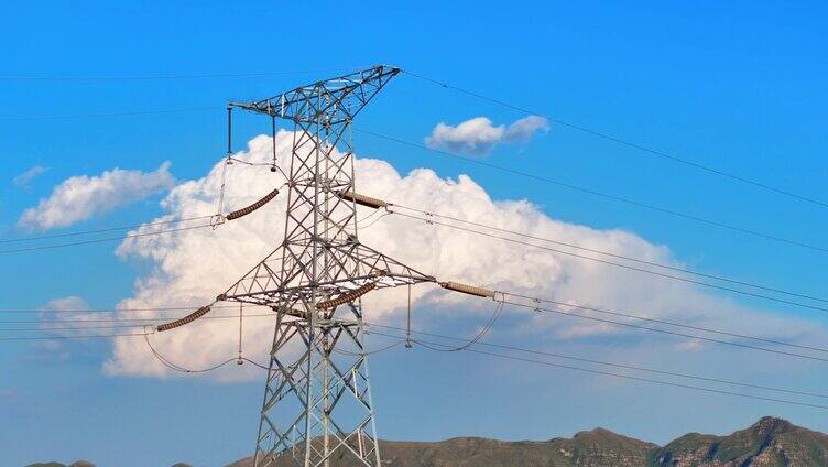 国家电网高压线电力能源输电铁塔延时航拍