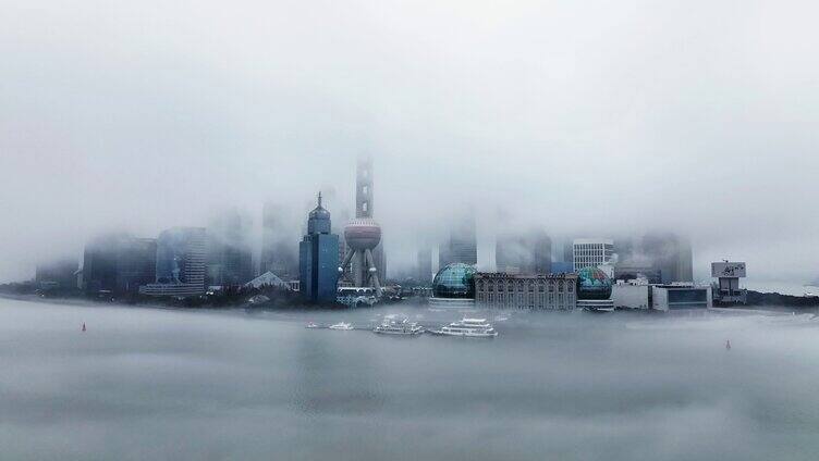 上海云雾 外滩云雾 上海穿云 陆家嘴云海