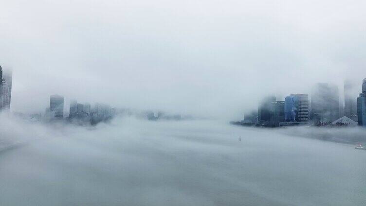 上海云雾 外滩云雾 上海穿云 黄浦江