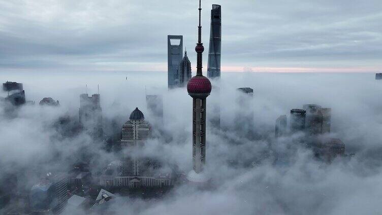 上海云雾 外滩云雾 上海穿云 陆家嘴云海