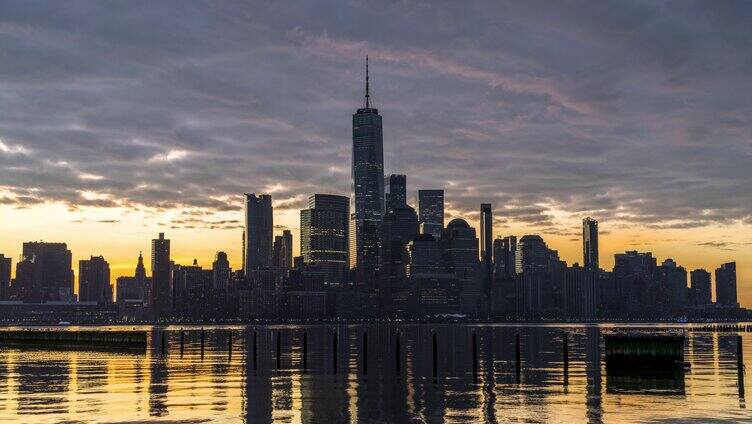 美国纽约4K曼哈顿日出城市延时商业金融