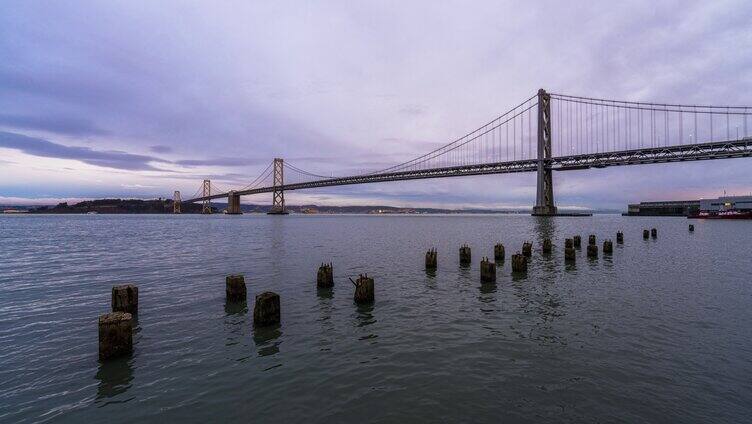 美国4K日落旧金山奥克兰海湾大桥湾区交通