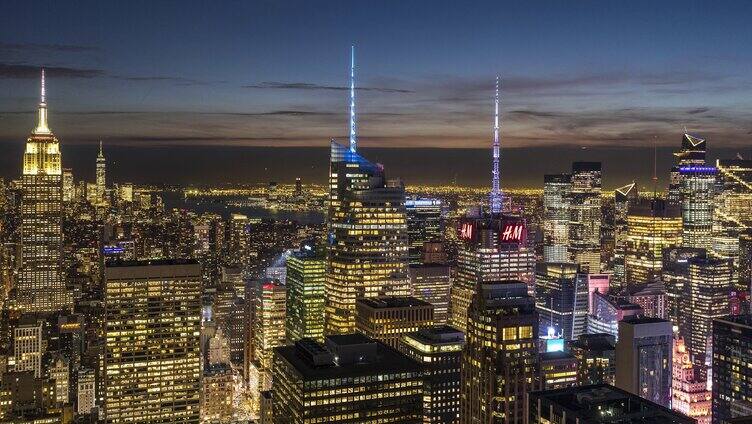 美国纽约4K高清曼哈顿夜景日落灯光华尔街