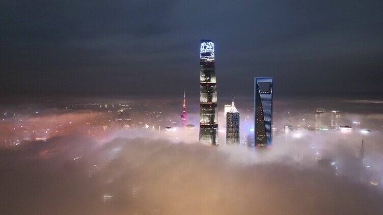 上海夜景 城市云雾 陆家嘴金融城 繁华
